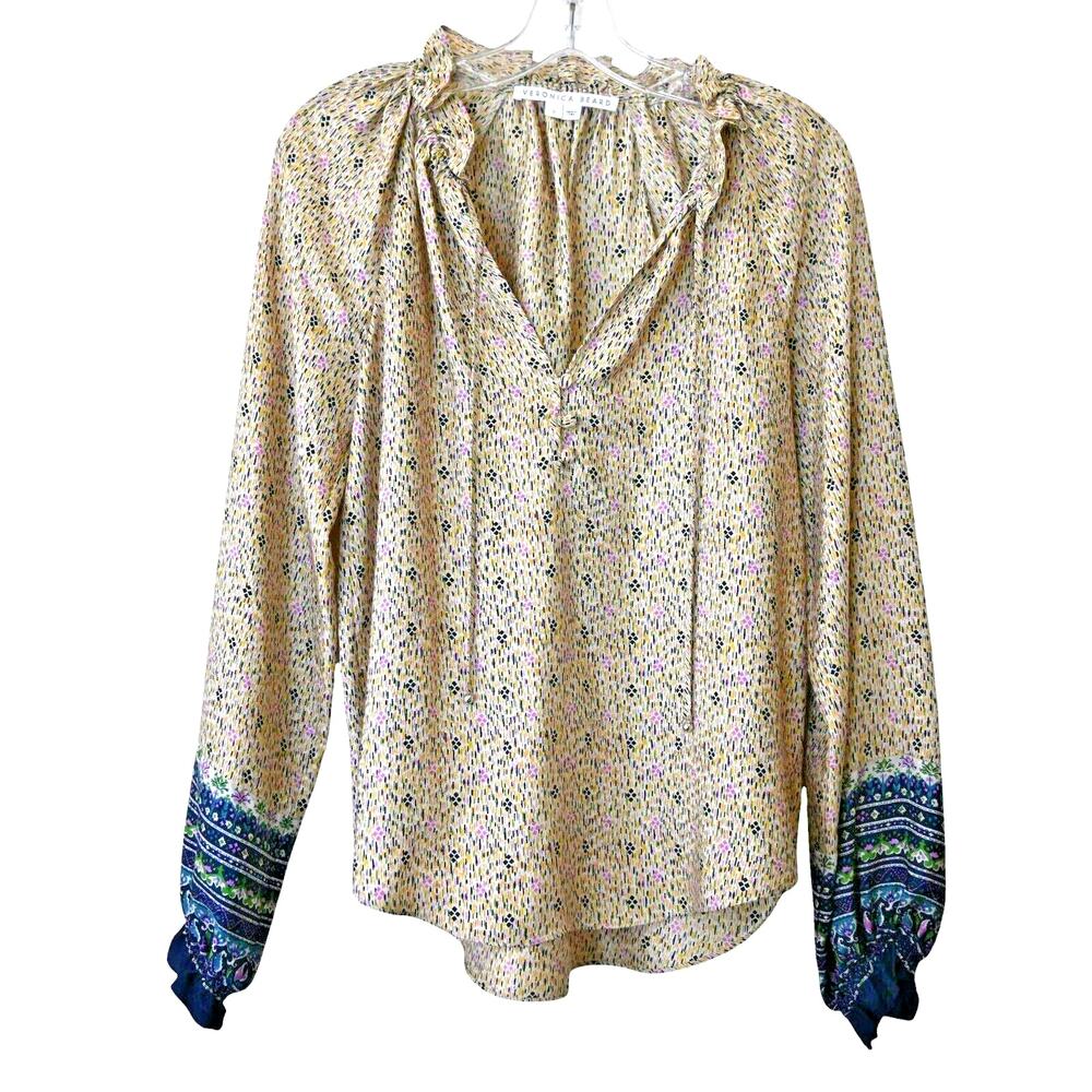 Veronica Beard Antonette Multicolor Silk Printed Peasant Blouse Size 0